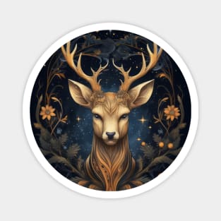 Mystical Night Deer Among Flowers Magnet